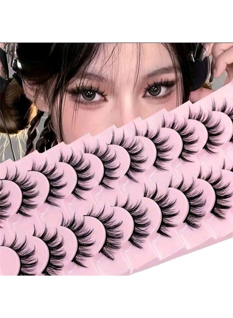 شي إن 10 Pairs Of Comic Lashes - Multilayer Natural Cross Thick False Eyelashes - Image 1