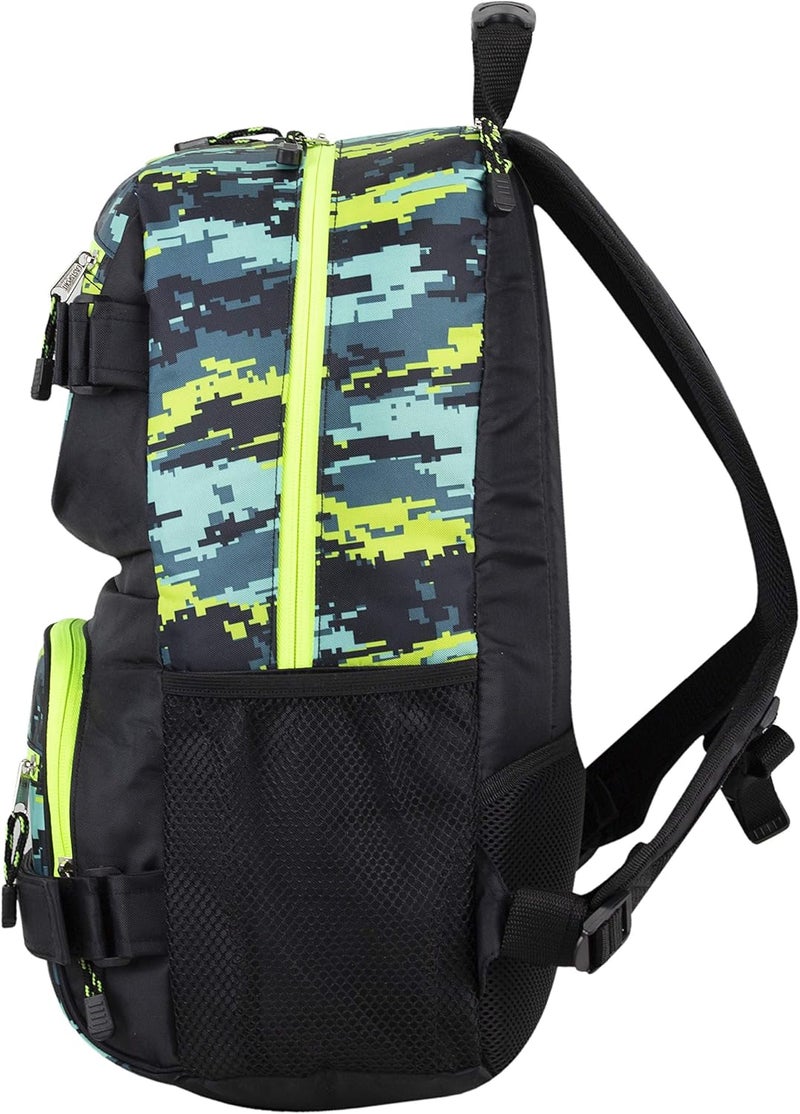 Eastsport Travel Skateboard Backpack Double Strap Laptop Bag Multi-Sport Design for Men and Women, Neon Yellow Blue Static Camo Black - Image 3