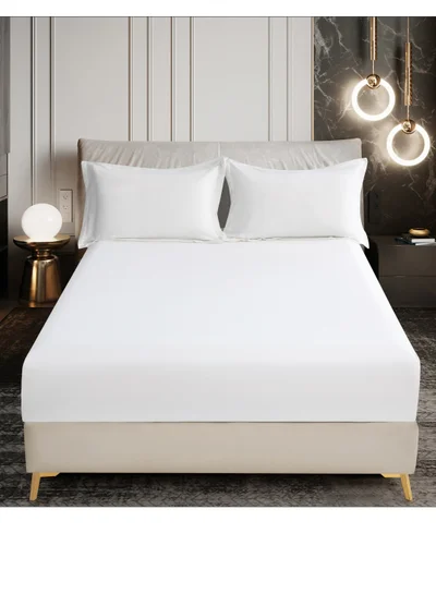Donetella Bedding Fitted Sheet - Fits 150x200 Cm Bed For Queen Bed 3 Pcs (1 Fitted Sheet and 2 Pillowcases) - 30 Cm Deep Pocket - Solid Bed Sheet