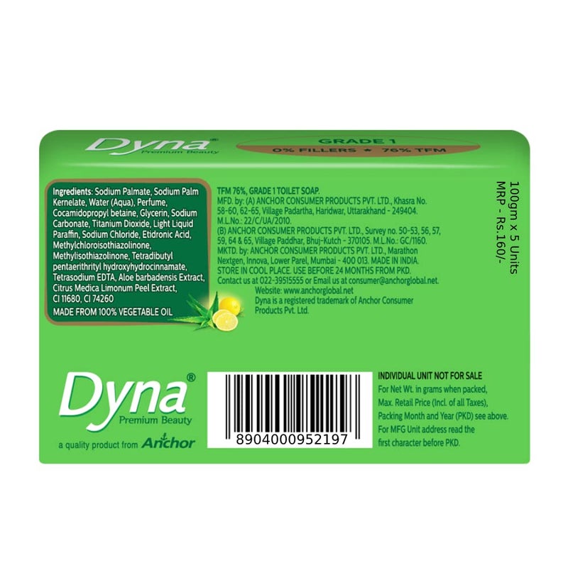 Dyna Lime Aloevera Extracts Beauty Soap 100gm x 5 Grade 1 Soap with 76 TFM - Image 4