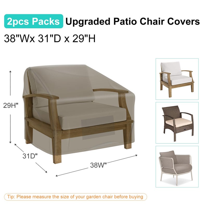 BROSYDA Patio Chair Covers for Outdoor Furniture Waterproof 2 Pack, Lawn Chair Covers 600D Heavy Duty Oxford Cloth, Large Covers for Lounge Lawn Deep Seat 38" W x 31" D x 29" H-Brown - Image 2