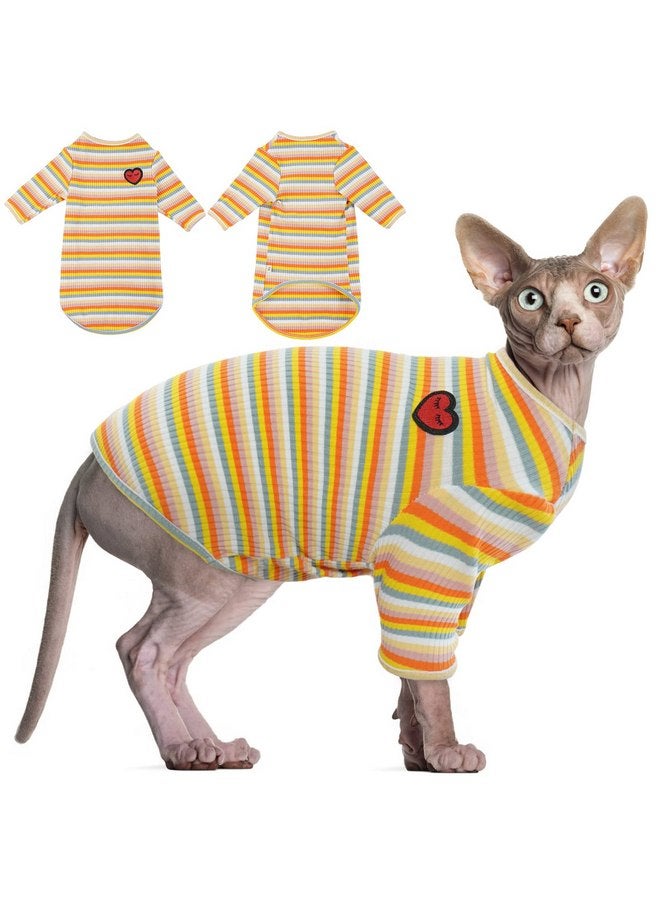 DENTRUN DENTRUN Hairless Cats Shirt Breathable Cat Daily Wear Clothes Stripe Vest Adorable Pajamas Jumpsuit Soft & Skin-Friendly - Image 1