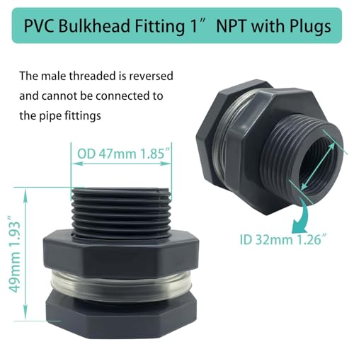 YSIL NPT1 PVC Bulkhead Fitting Water Tank Connector Pipe Fitting OD 17848mm with Plugs for Water TanksRain Barrels AquariumsPools 4 Pack - Image 3