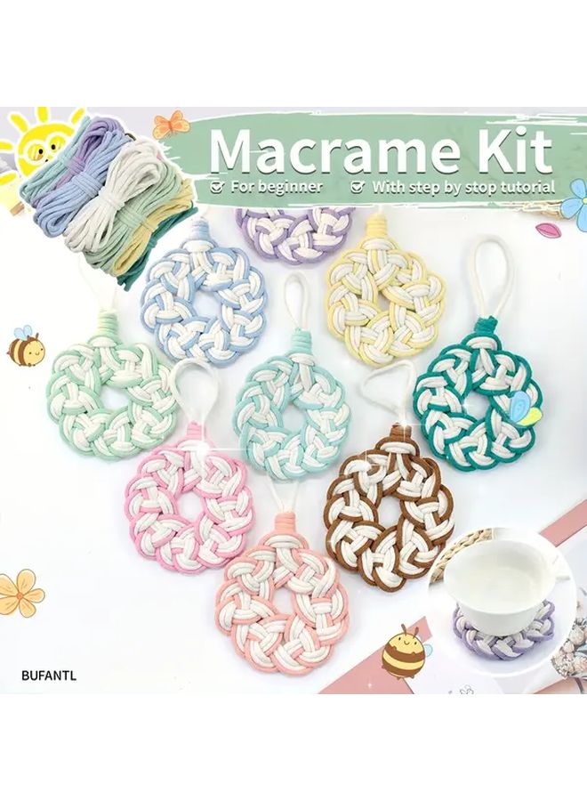 Macrame Coaster DIY Kit Caramel Y12 Natural N01 Round Pattern Beginner Tutorial - Image 2