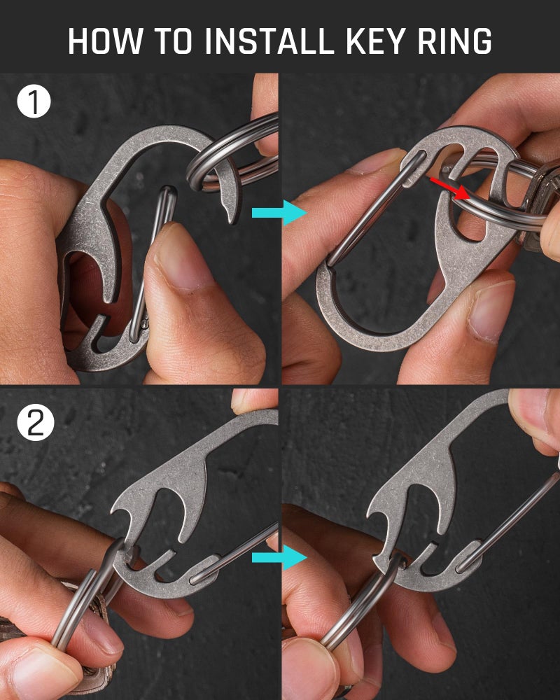 TISUR Titanium Carabiner Keychain Clip, Anti-Lost Key Ring Holder, Heavy Duty Key Chain Bottle Opener for Men Women (Gray(1-Pack)) - Image 4