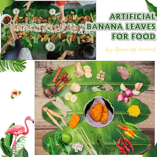 Tinlade 60 Pcs Banana Leaves Parchment Paper Leaf Tropical Artificial Banana Leaves for Cooking Charcuterie Board for Food Serving Hawaiian Party Decoration 22.8 x 9 Inch Centerpieces Placemat - Image 3