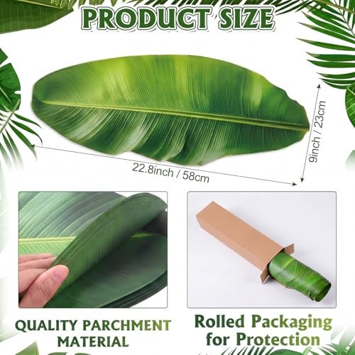 Tinlade 60 Pcs Banana Leaves Parchment Paper Leaf Tropical Artificial Banana Leaves for Cooking Charcuterie Board for Food Serving Hawaiian Party Decoration 22.8 x 9 Inch Centerpieces Placemat - Image 2