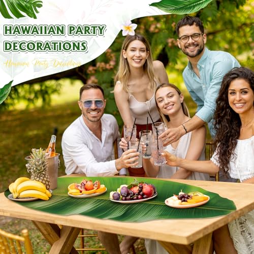 Tinlade 60 Pcs Banana Leaves Parchment Paper Leaf Tropical Artificial Banana Leaves for Cooking Charcuterie Board for Food Serving Hawaiian Party Decoration 22.8 x 9 Inch Centerpieces Placemat - Image 4