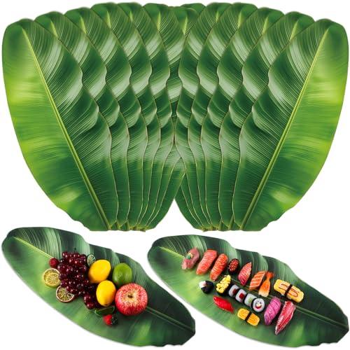 Tinlade 60 Pcs Banana Leaves Parchment Paper Leaf Tropical Artificial Banana Leaves for Cooking Charcuterie Board for Food Serving Hawaiian Party Decoration 22.8 x 9 Inch Centerpieces Placemat - Image 1