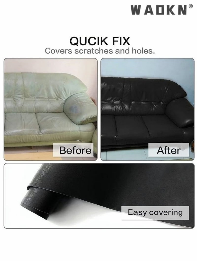 كيلا شريط لاصق ذاتي اللصق لإصلاح الجلد مقاس 50 × 137 سم، شريط لاصق كبير مزخرف يدويًا بنمط الليتشي لإصلاح الأرائك والأحذية ومقاعد السيارات وحقائب اليد والرقعة الجلدية الأخرى (أسود) - Image 5