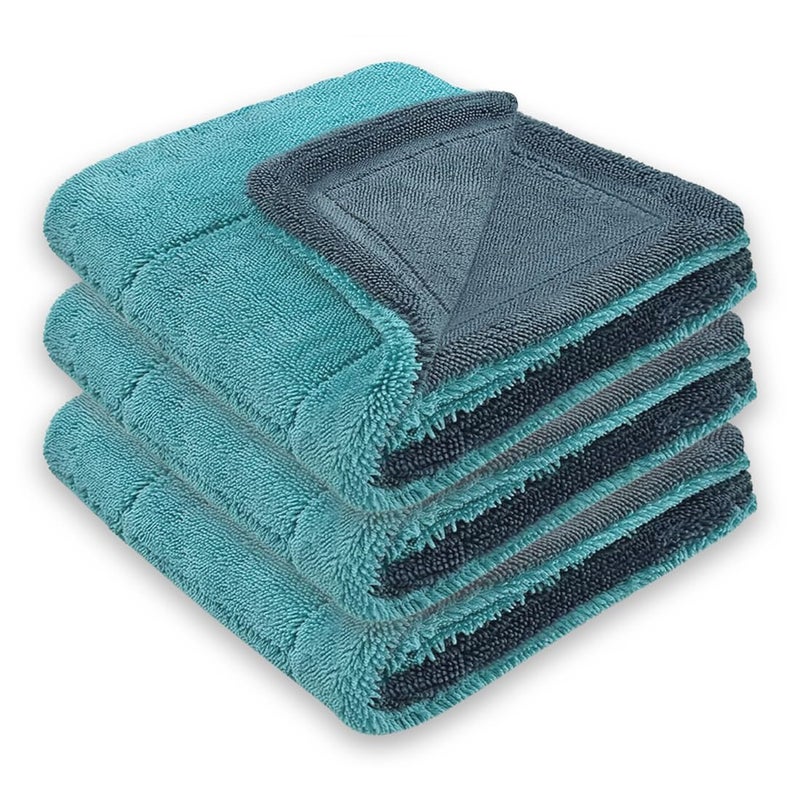 MAX Microfiber Cloth for Car (1200 GSM, 3 Pc, 40x40 cm, Ocean Blue) Fastest Drying Towel, Twisted Loop, Super Absorbent & Lint Free Towel with Edgeless Design for Professional Car Drying & Cleaning - Image 1