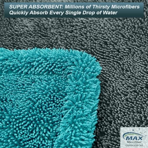 MAX Microfiber Cloth for Car (1200 GSM, 3 Pc, 40x40 cm, Ocean Blue) Fastest Drying Towel, Twisted Loop, Super Absorbent & Lint Free Towel with Edgeless Design for Professional Car Drying & Cleaning - Image 4