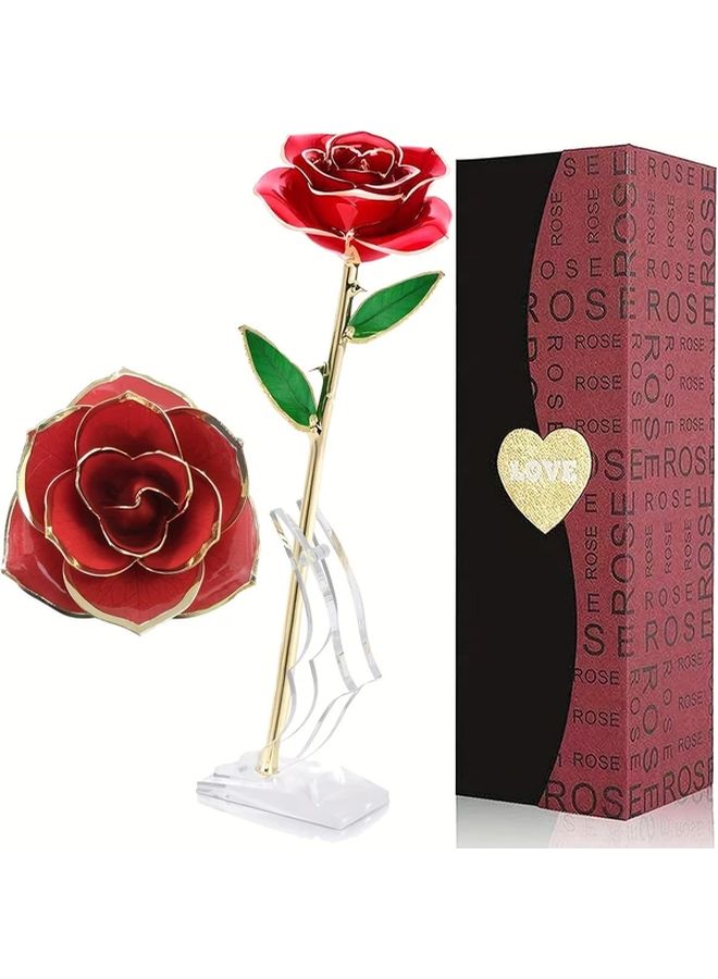 24K Gold Plated Eternal Rose Real Flower Holder Romantic Gift For Valentine Day - Image 2