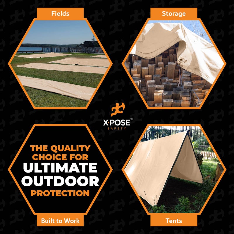 xpose safety Heavy Duty Tan Poly Tarp 6' X 8' - Multipurpose Protective Cover - Durable, Waterproof, Weather Proof, Rip and Tear Resistant - Extra Thick 12 Mil Polyethylene - by Xpose Safety - Image 2