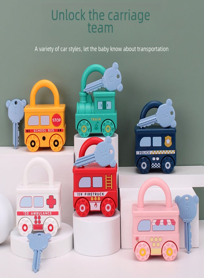 Cross-border Children's Toys Unlock Fire Team Baby's Montessori Teaching Aware Early Education Cognitive Puzzle Unlock Small Train(Dessert car key) - Image 3