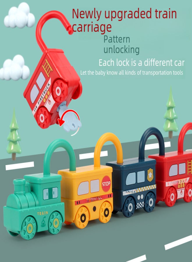 Cross-border Children's Toys Unlock Fire Team Baby's Montessori Teaching Aware Early Education Cognitive Puzzle Unlock Small Train(Dessert car key) - Image 2