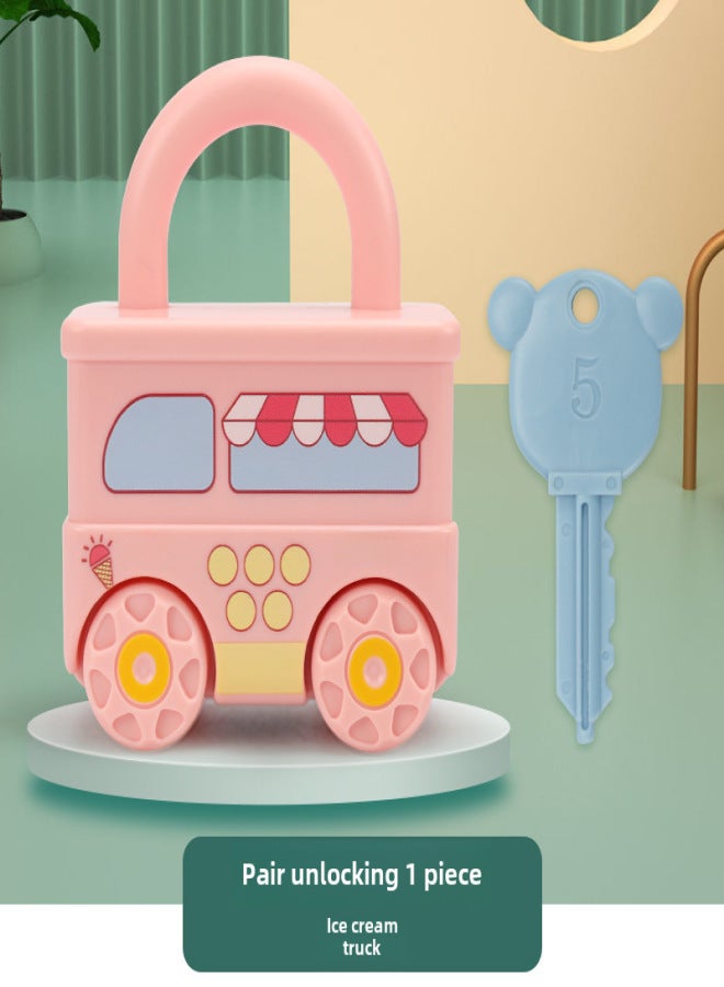 Cross-border Children's Toys Unlock Fire Team Baby's Montessori Teaching Aware Early Education Cognitive Puzzle Unlock Small Train(Dessert car key) - Image 1