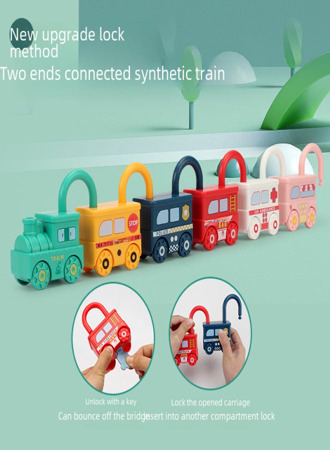 Cross-border Children's Toys Unlock Fire Team Baby's Montessori Teaching Aware Early Education Cognitive Puzzle Unlock Small Train(Dessert car key) - Image 4