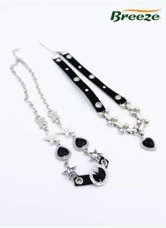 Breeze 2-piece set of women's niche black diamond punk style choker necklace  - Image 1