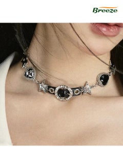 Breeze 2-piece set of women's niche black diamond punk style choker necklace  - Image 2