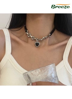 Breeze 2-piece set of women's niche black diamond punk style choker necklace  - Image 3