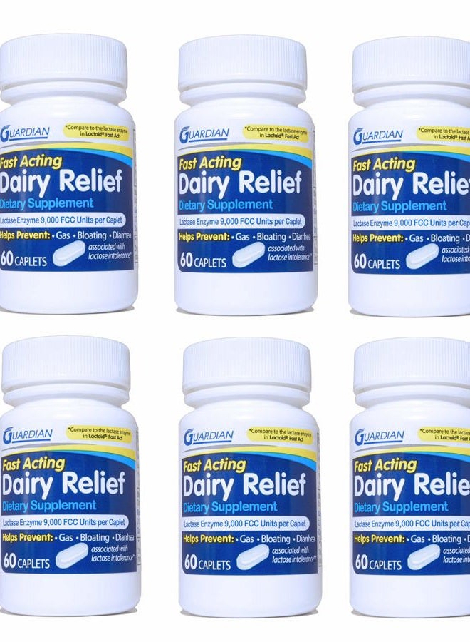 GUARDIAN Dairy Relief Fast Acting Caplets, 9000 FCC, Lactose Intolerance Pills, Lactase Enzyme (360CT (Bottles)) - Image 1