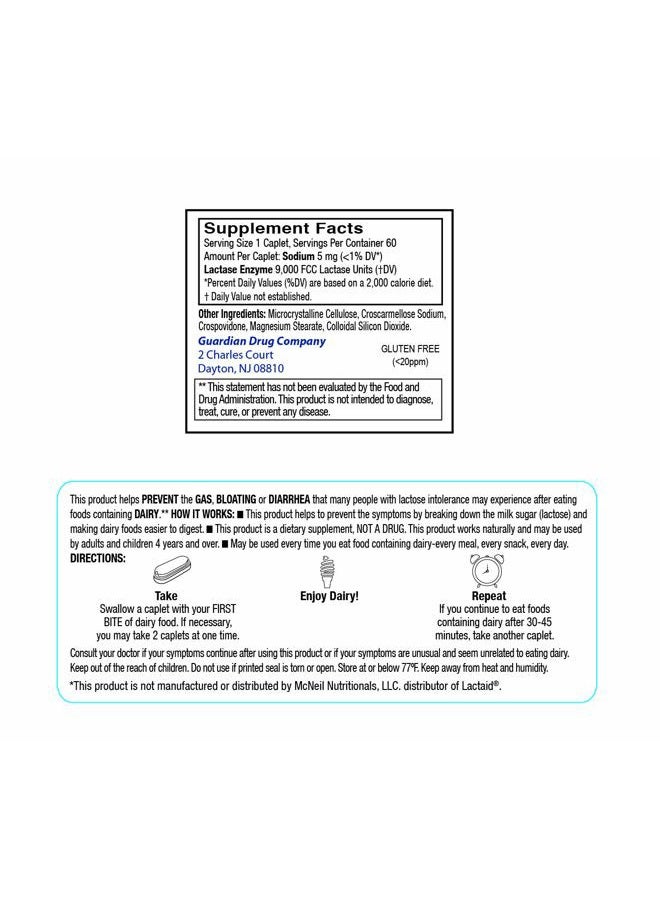GUARDIAN Dairy Relief Fast Acting Caplets, 9000 FCC, Lactose Intolerance Pills, Lactase Enzyme (360CT (Bottles)) - Image 4