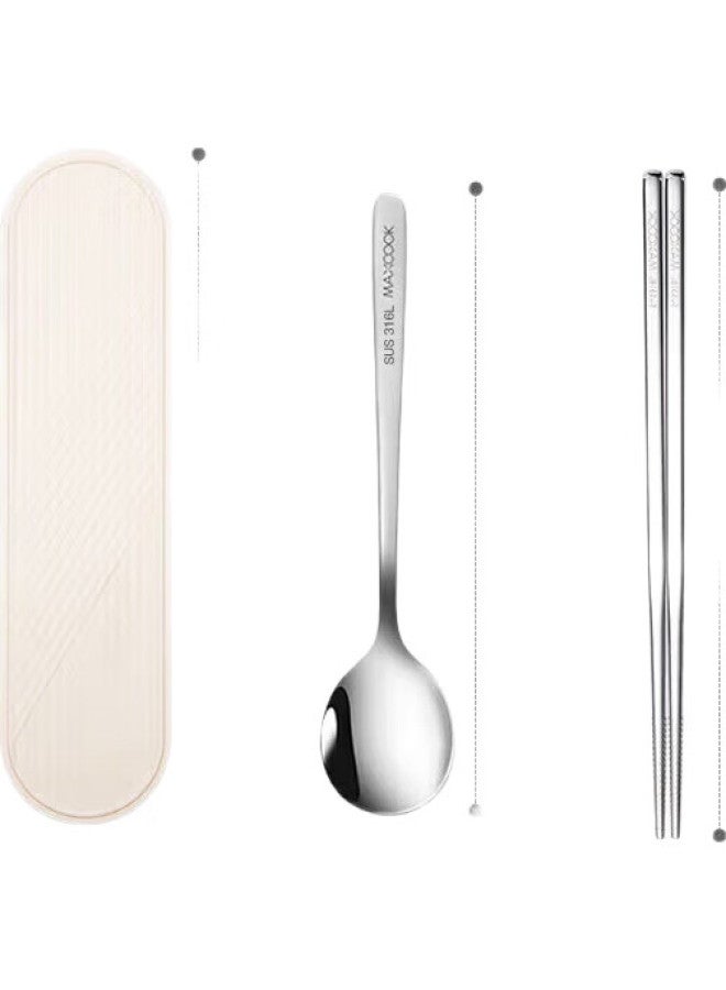 MAX COOK (Maxcook) 316L Stainless Steel Chopsticks And Spoon Cutlery Set, Portable Three-Piece Chopsticks And Spoon Set, Cream White Mcgc9296 - Image 3
