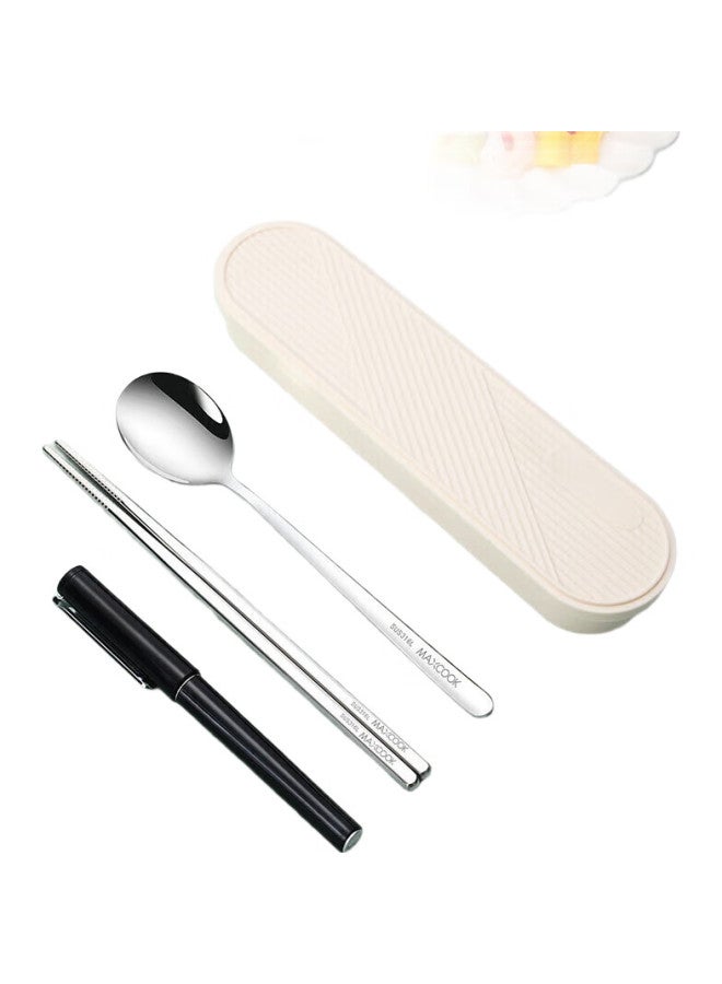 MAX COOK (Maxcook) 316L Stainless Steel Chopsticks And Spoon Cutlery Set, Portable Three-Piece Chopsticks And Spoon Set, Cream White Mcgc9296 - Image 1