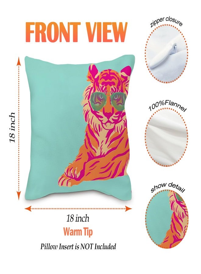 Nvotell Pink Tiger Pillow Covers - Colorful Pink and Orange Throw Pillow Covers 18x18, Retro Funky Preppy Tiger Room Decor for Teen Girls (Teal) - Image 5