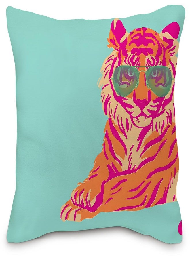 Nvotell Pink Tiger Pillow Covers - Colorful Pink and Orange Throw Pillow Covers 18x18, Retro Funky Preppy Tiger Room Decor for Teen Girls (Teal) - Image 1