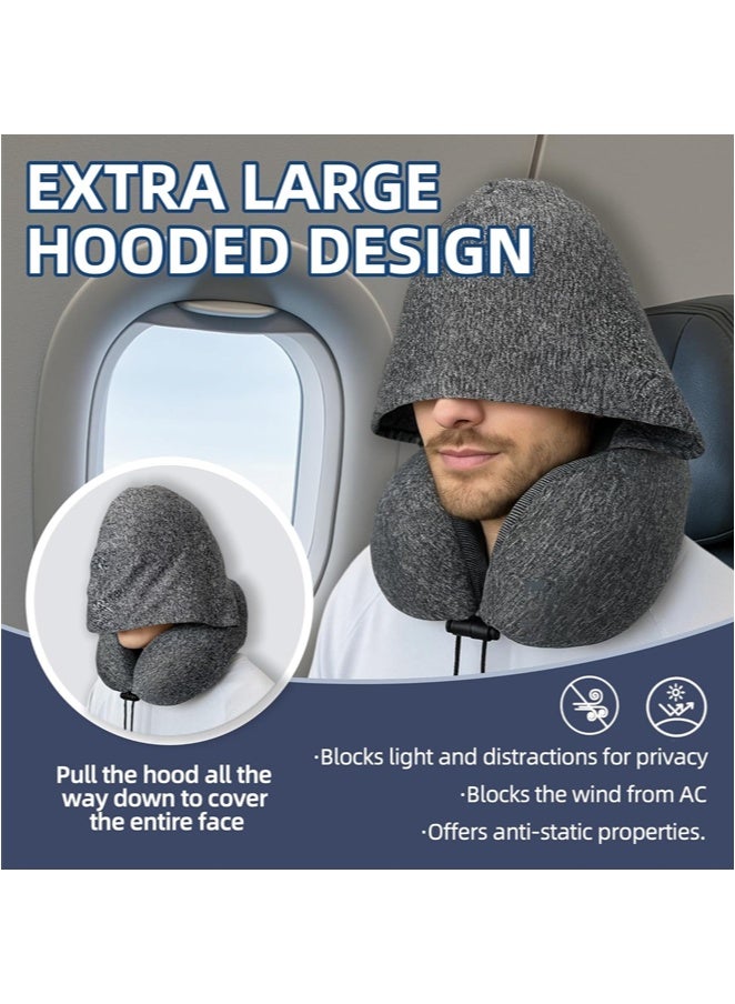 Aikenn Travel Pillow Neck Pillow Nap U-Shaped Pillow Hooded Multifunctional Neck Pillow Neck Cushion Hooded Velvet Memory Foam Neck Pillow Adult Head And Neck Support Suitable For Airplane Travel Long-Distance Flight Office Car Sleep Rest (Dark Gray) - Image 2