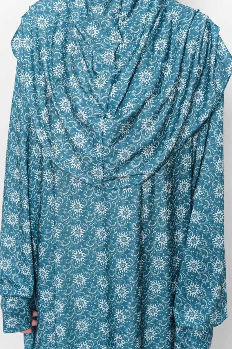 Altobeh Practical One Piece Sun Patterned Sleeves Removable Lycra Hijab Prayer Dress with Headscarf 990 0315