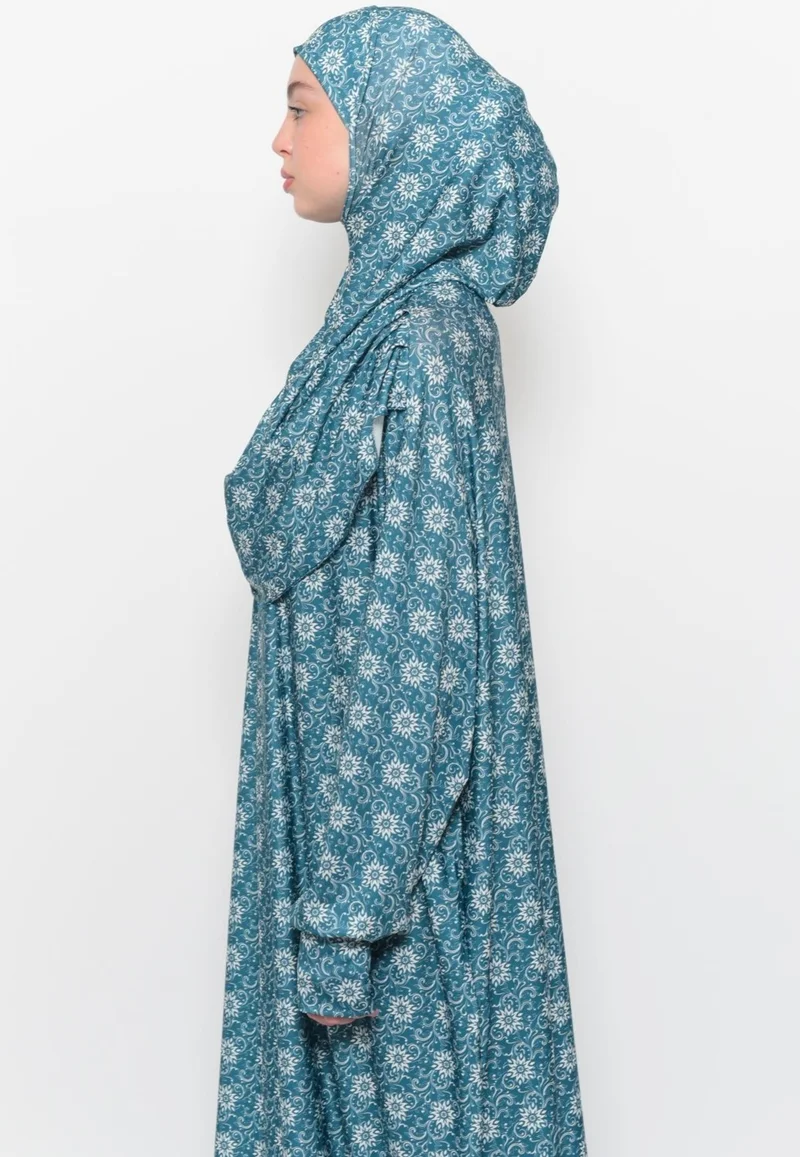 Altobeh Practical One Piece Sun Patterned Sleeves Removable Lycra Hijab Prayer Dress with Headscarf 990 0315
