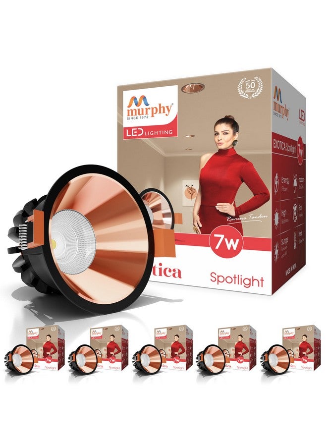Murphy 7W Black Body Rose Gold Finish COB Spot Down Light : Warm White, Pack of 6 - Image 1