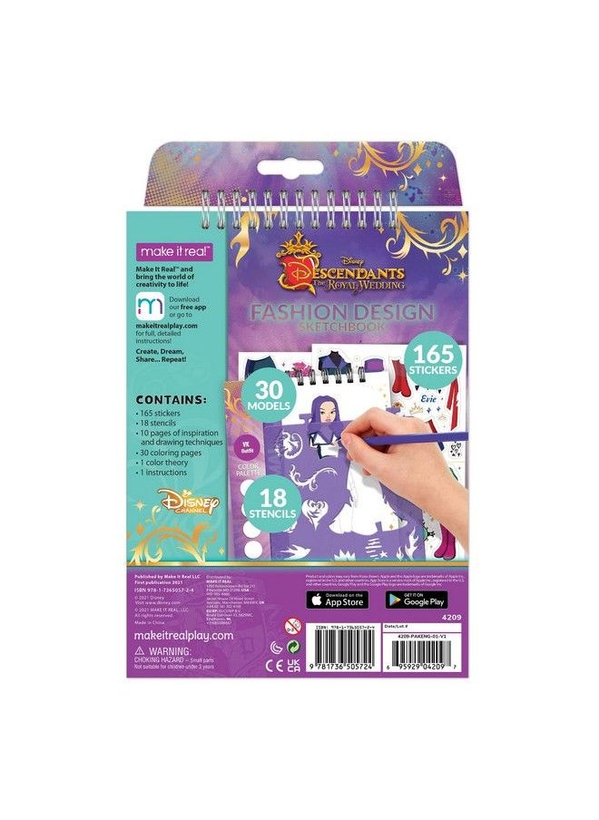 Make It Real - Disney Descendants Royal Wedding Sketchbook Fashion Design Drawing & Coloring Book For Girls Includes Descendants Royal Wedding Sketch Pages Stencils Stickers & Design - Image 1