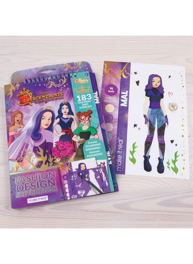 Make It Real - Disney Descendants Royal Wedding Sketchbook Fashion Design Drawing & Coloring Book For Girls Includes Descendants Royal Wedding Sketch Pages Stencils Stickers & Design - Image 1