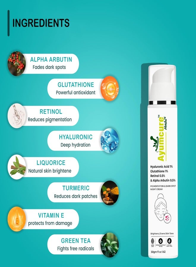 Ayumcure 0.5% Retinol Night Cream | 50g | With 1% Hyaluronic Acid, 1% Glutathione & 0.5% Alpha Arbutin | Brightens, Evens Skin Tone & Reduces Dark Spots | Unisex | All Skin Types - Image 2