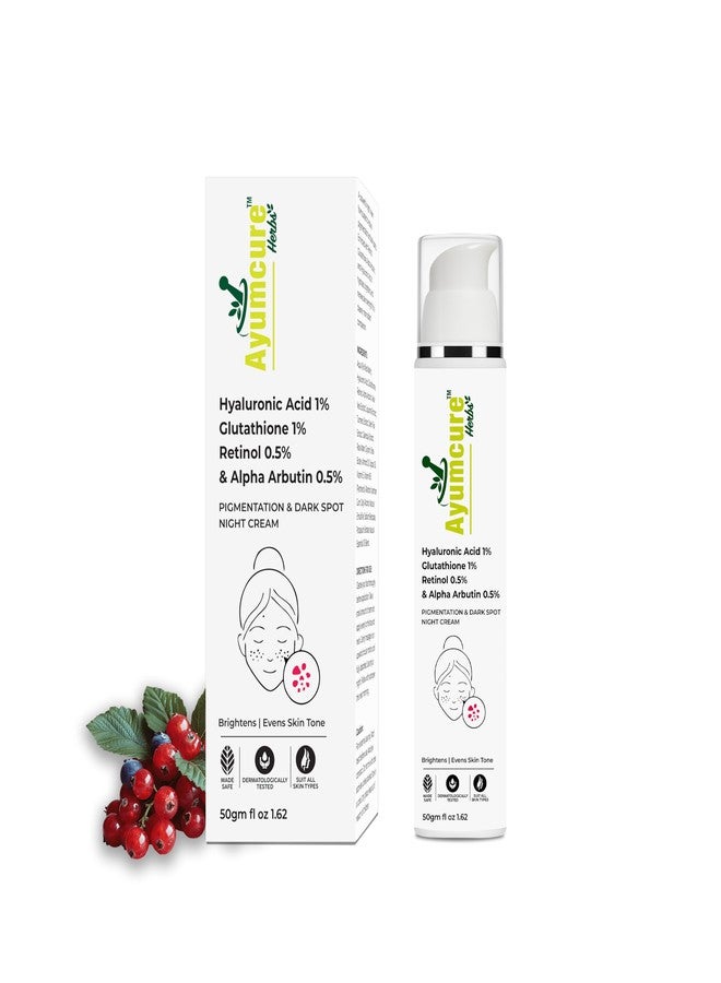 Ayumcure 0.5% Retinol Night Cream | 50g | With 1% Hyaluronic Acid, 1% Glutathione & 0.5% Alpha Arbutin | Brightens, Evens Skin Tone & Reduces Dark Spots | Unisex | All Skin Types - Image 1
