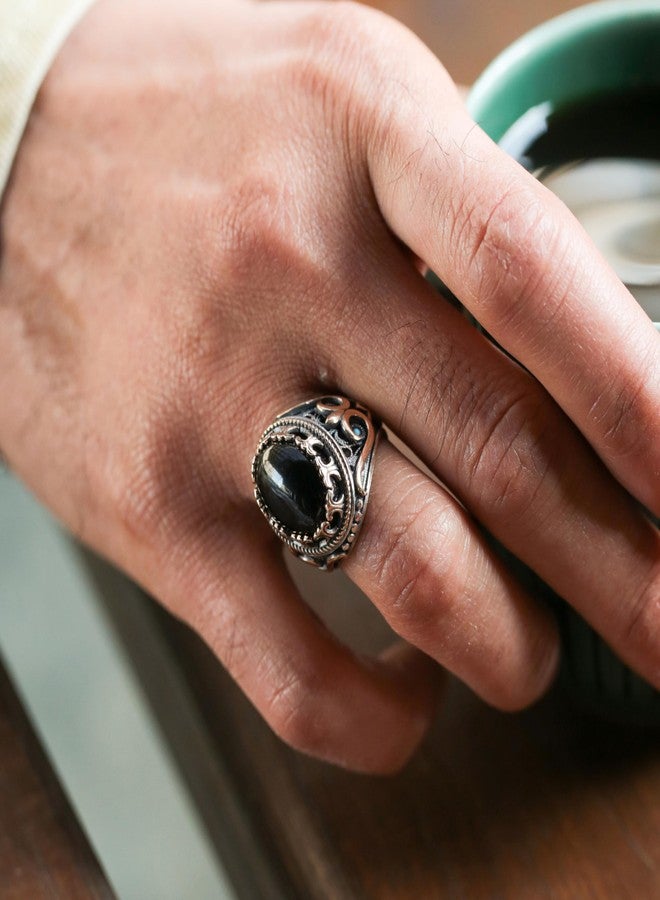 Alpha Rock Genuine Solid 925 Sterling Silver Accented with Bronze and Stone, Authentic Vintage Turkish Ottoman Style Ring for Men, Sterling Silver, natural onyx - Image 5