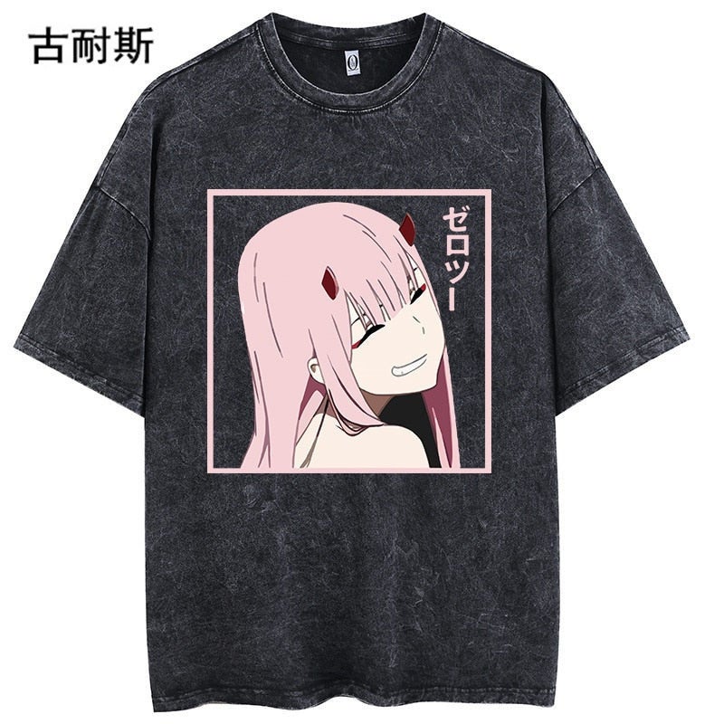 American Loose Design Feeling Retro Washed Animation Do Old Street Short Sleeve Men'S And Women'S T-Shirt - Image 1
