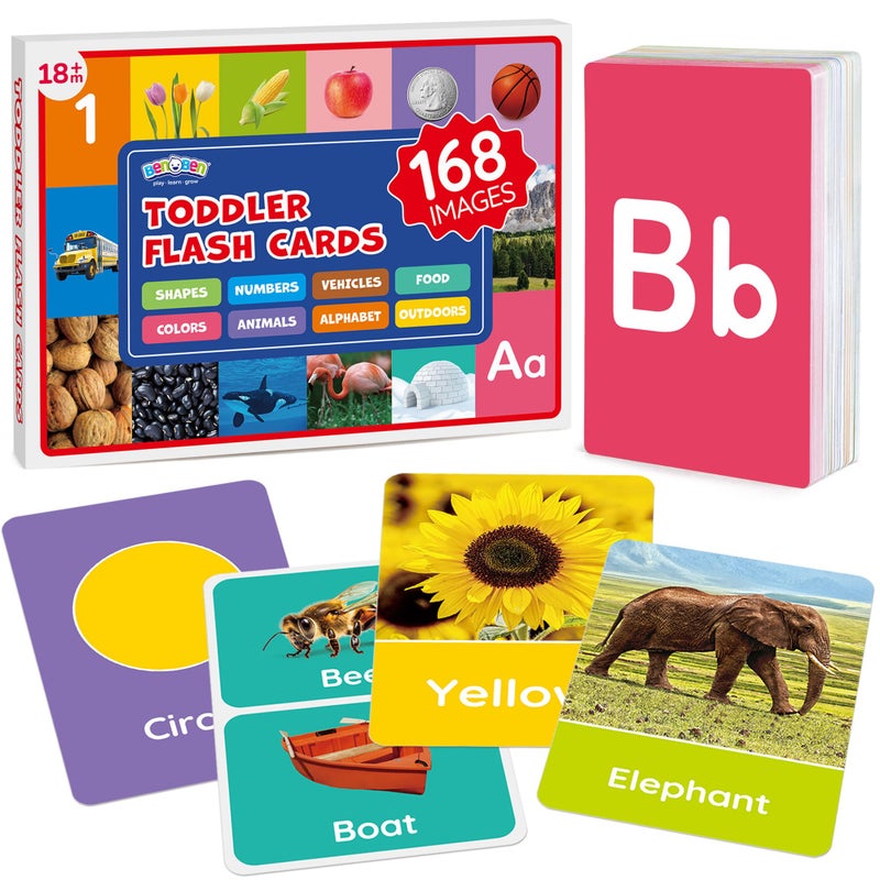 BenBen Flash Cards for Toddlers 13 Rip Proof Waterproof 84 DoubleSided Educational Flashcards Alphabet Number Animal Shape Color Objects Learning Cards for Kids Age 1 2 3 4 - Image 2