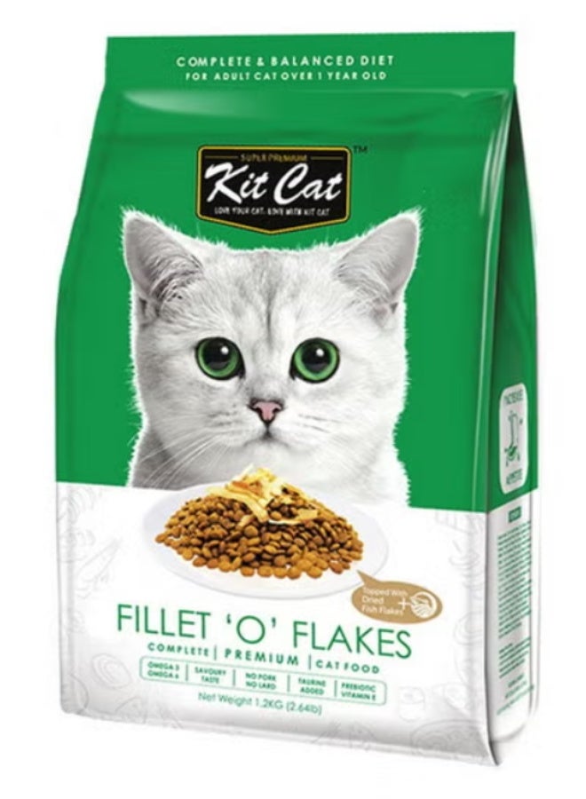 Fillet ‘O’ Flakes Complete Dry Cat Food – Premium Balanced Nutrition for Adult Cats – Crunchy Kibble with Real Meat Flakes – Healthy Digestion & Vitality Support-(1.2kg)