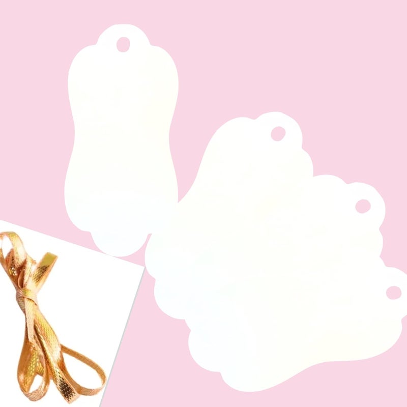 GLOBEADO White Paper Price Tags, 100 Pieces, Double-Sided, Rectangular with Gold Ribbon (Mannequin) - Image 2