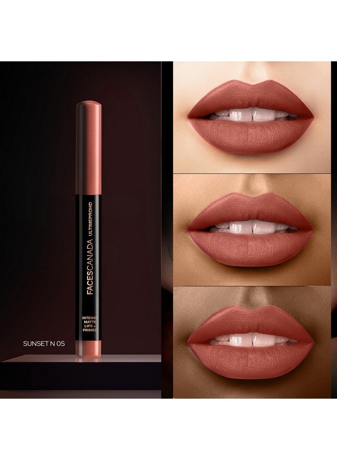 Facescanada FACES CANADA Ultime Pro HD Intense Matte Lips + Primer - Sunset N05, 1.4g | 9HR Long Stay | Primer Infused For Flawless HD Matte Finish | Intense Color Lightweight Silky Smooth Cream Application  - Image 2