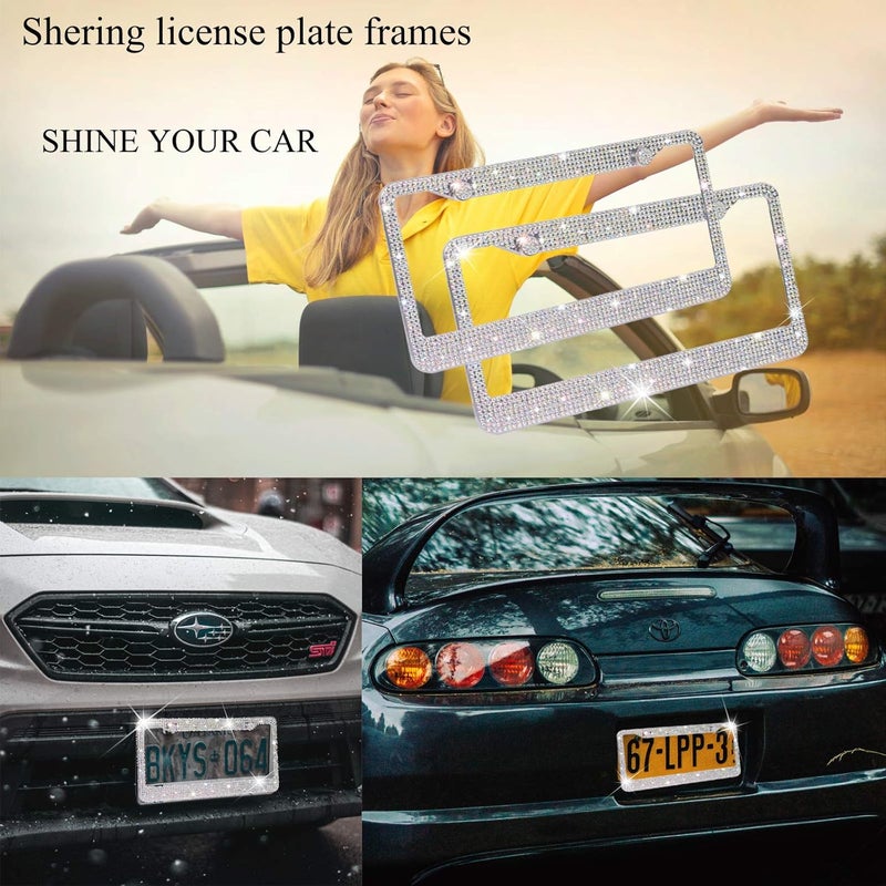 Shering Bling License Plate Frame, 2 Pack License Plate Frame with Premium Gift Box for Women,Rhinestone License Plate Frames with 1200pcs Rhinestones(Sliver Rhinestone) - Image 3