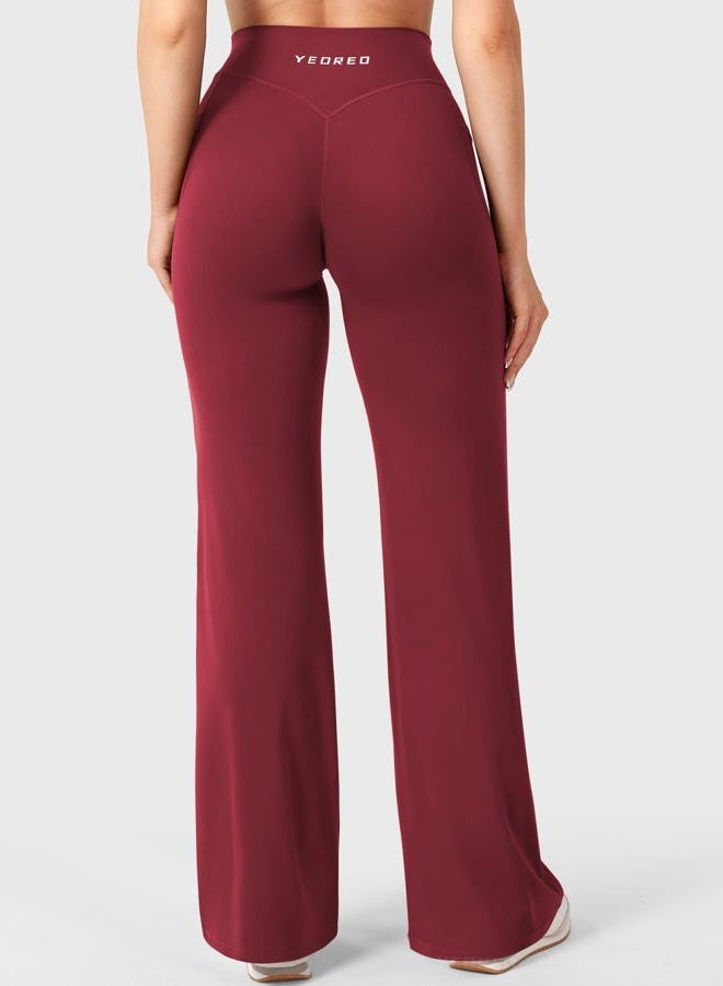 YEOREO Workout Straight Leggings with Pockets for Women No Front Seam High Waist Wide Leg Yoga Pants Buttery Soft -29"/ 31.5", Anchor Red, M - Image 4
