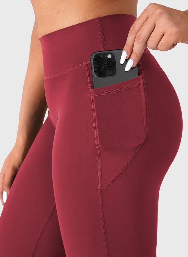 YEOREO Workout Straight Leggings with Pockets for Women No Front Seam High Waist Wide Leg Yoga Pants Buttery Soft -29"/ 31.5", Anchor Red, M - Image 3