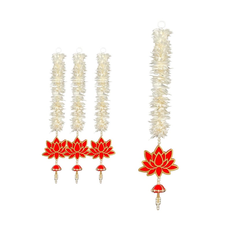 HNA GIFTING HNA GIFTING Handmade Wall Decor Lotus with jhumki Style Hanging for Home DecorDiwali DecorWedding and All Festival Decor Lotus with Floral Gajra Pack of 4  - Image 2