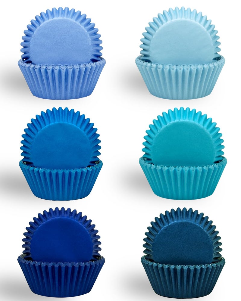 QiQee 300 Counts Cupcake Liners - Food Grade 6 Solid Blue Colors Cupcake Papers Muffin Baking Cups (Standard Size) - Image 2